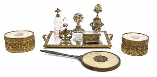 Appraisal: An Assembled Gilt Metal Mounted Dresser Set comprising four perfume