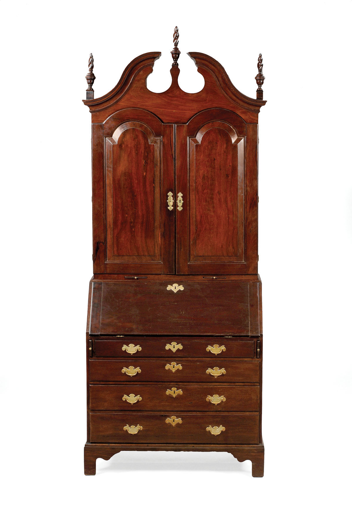 Appraisal: MASSACHUSETTS QUEEN ANNE CARVED MAHOGANY DESK AND BOOKCASE The upper