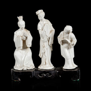 Appraisal: Three Chinese Blanc-de-Chine Porcelain Figures LATE TH-EARLY TH CENTURY comprising