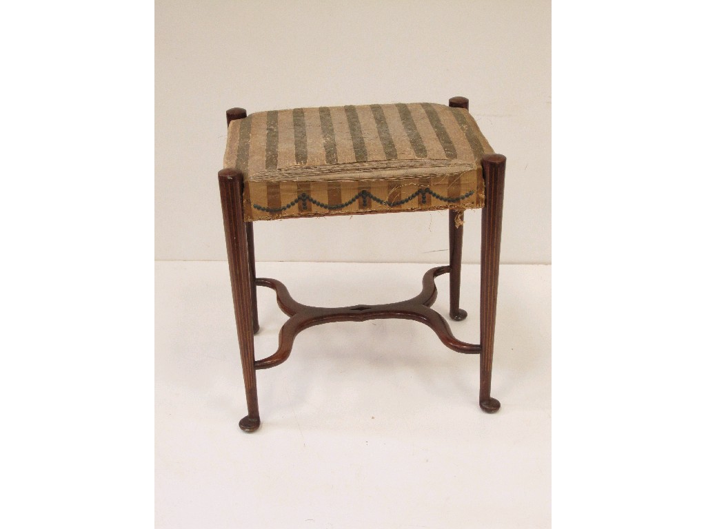 Appraisal: An Edwardian mahogany Stool with silk covered seat the legs