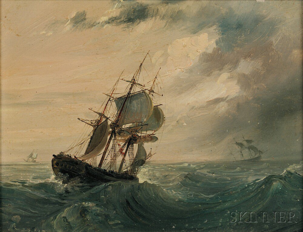 Appraisal: Continental School th Century Ship in Rough Seas with Approaching