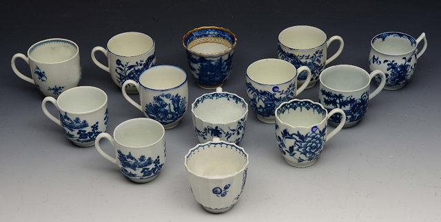 Appraisal: A COLLECTION OF THIRTEEN ENGLISH BLUE AND WHITE PORCELAIN CUPS