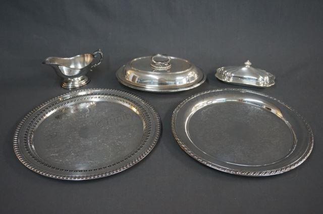 Appraisal: Silverplate Serving Trays Dish Gravy Butter All appear to be