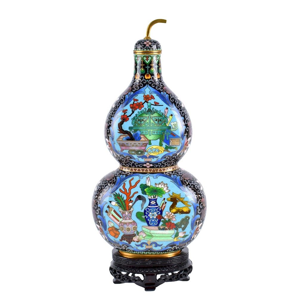 Appraisal: Chinese Cloisonne Vase Tall Chinese Cloisonne Enamel Double Gourd Vase