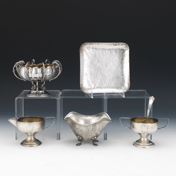 Appraisal: SIX STERLING SILVER HAND HAMMERED TABLE ARTICLES BY VARIOUS MAKERS