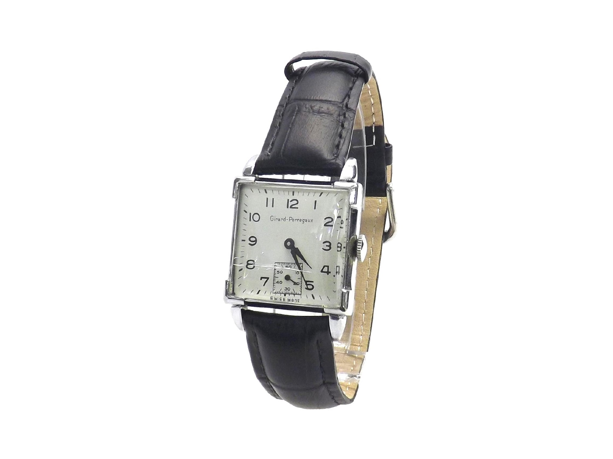 Appraisal: Girard-Perregaux s stainless steel gentleman's wristwatch the square white dial