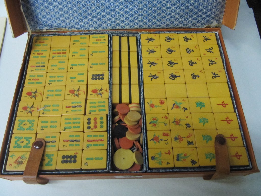 Appraisal: Lot comprising Mahjong set and a toy sewing machine