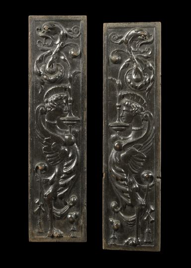 Appraisal: Pair of French Relief-Carved and Stained Walnut Plaques fourth quarter