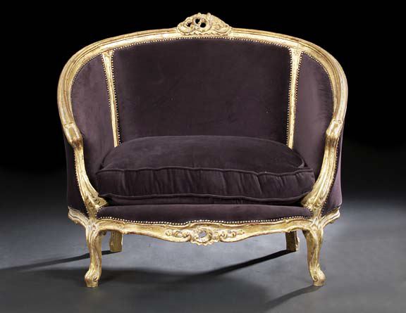 Appraisal: Louis XV-Style Giltwood Bergere of oversized proportions the trisected and