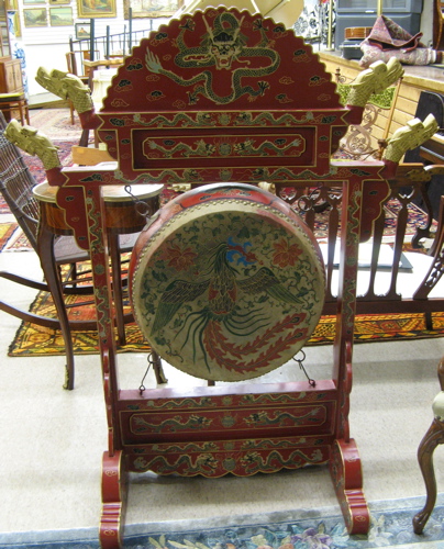 Appraisal: IMPERIAL CHINESE CEREMONIAL DRUM AND FLOOR STAND the round two-sided