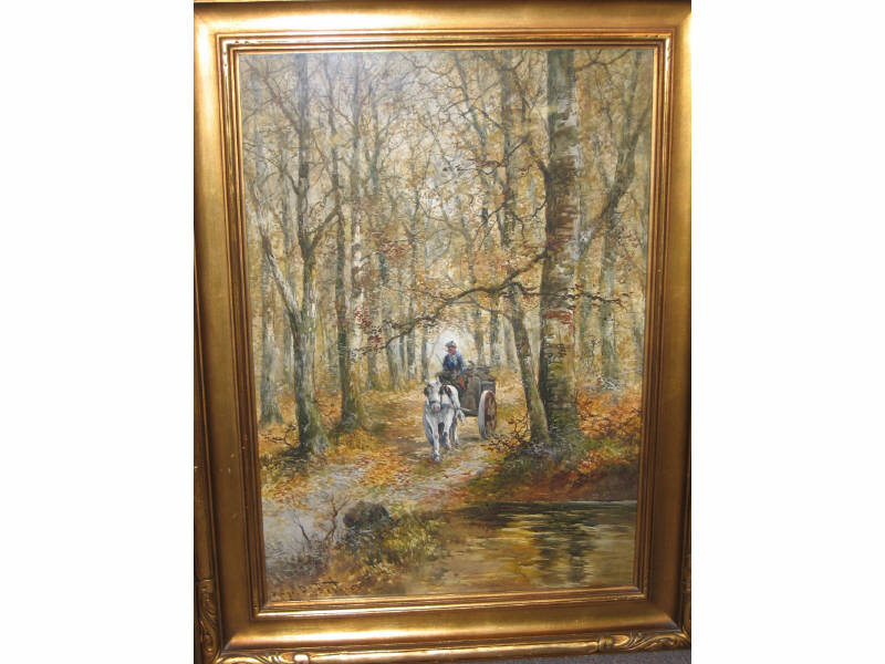 Appraisal: HUGO A FISHER AMERICAN - Autumn forest landscape with horse