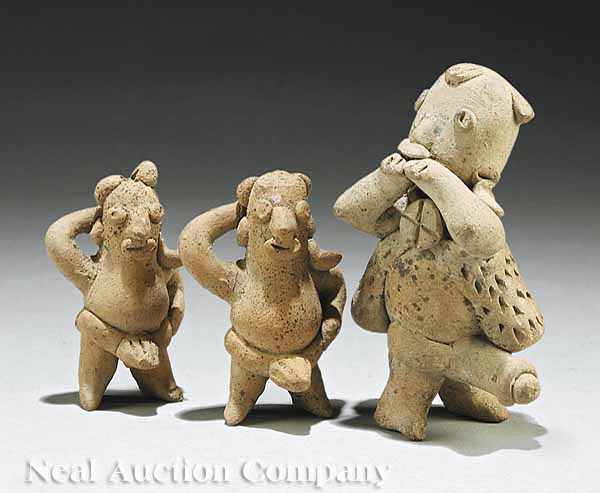 Appraisal: A Group of Three Colima Pottery Male Figures c BC