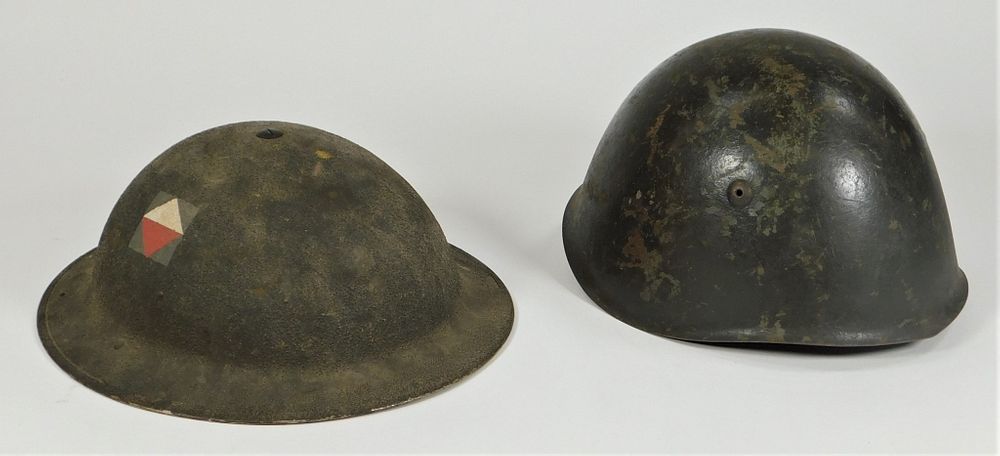 Appraisal: Two WWII Helmets Italy England C - Italian Model with