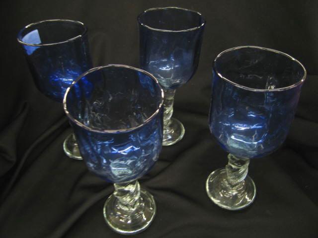 Appraisal: Art Glass Goblets by Chaffe McIlheny cobalt tops twist aqua