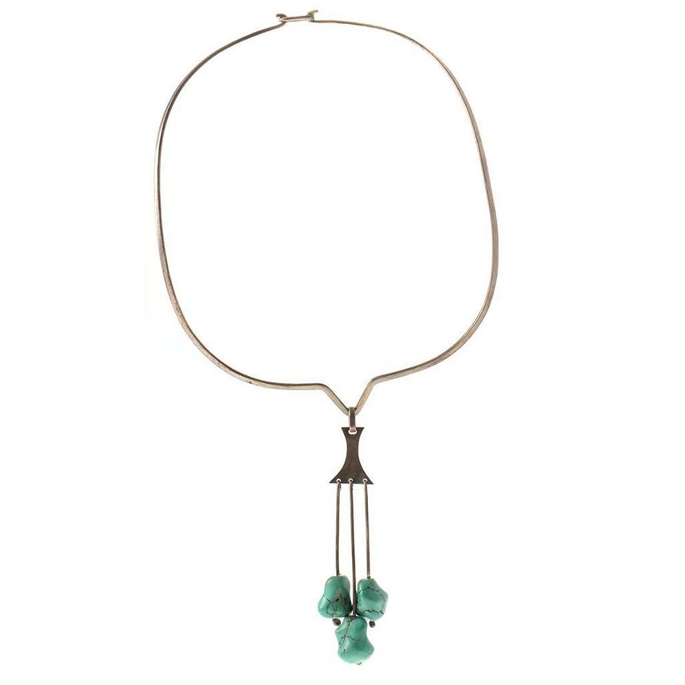 Appraisal: Jane Wiberg mid-century turquoise silver necklace pendant-necklace length in