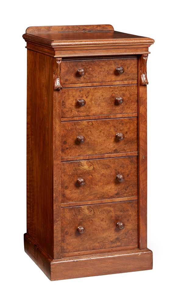 Appraisal: VICTORIAN WALNUT WELLINGTON CHEST TH CENTURY with five graduated lead-lined