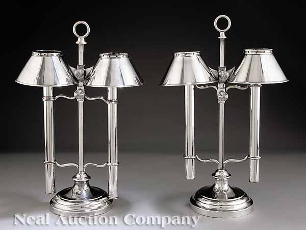 Appraisal: A Pair of Fine English Silverplate Bouillotte Lamps one marked