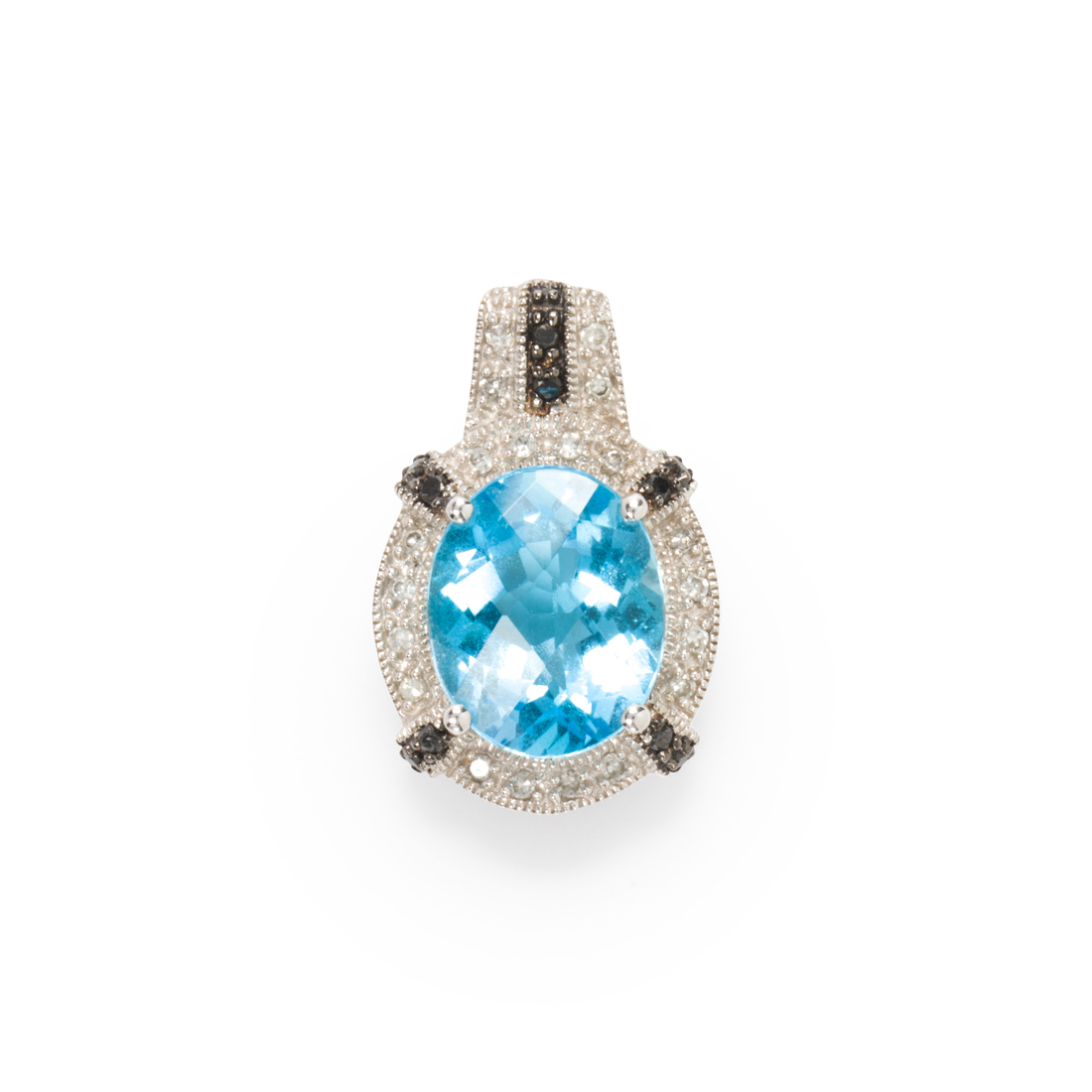 Appraisal: A BLUE TOPAZ DIAMOND AND FOURTEEN KARAT WHITE GOLD PENDANT