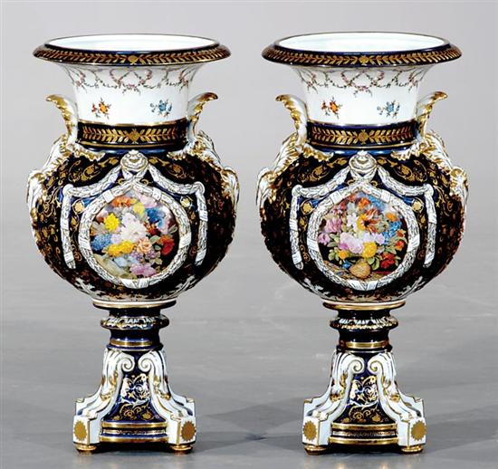 Appraisal: Pair French style porcelain urns flared rim over ovoid body