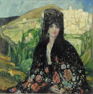 Appraisal: BROWNE George Oil on Canvas Portrait of a Spanish Beauty