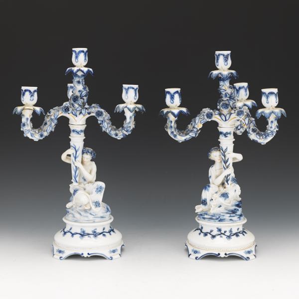 Appraisal: PAIR OF BLUE AND WHITE CANDELABRA CA TH CENTURY x