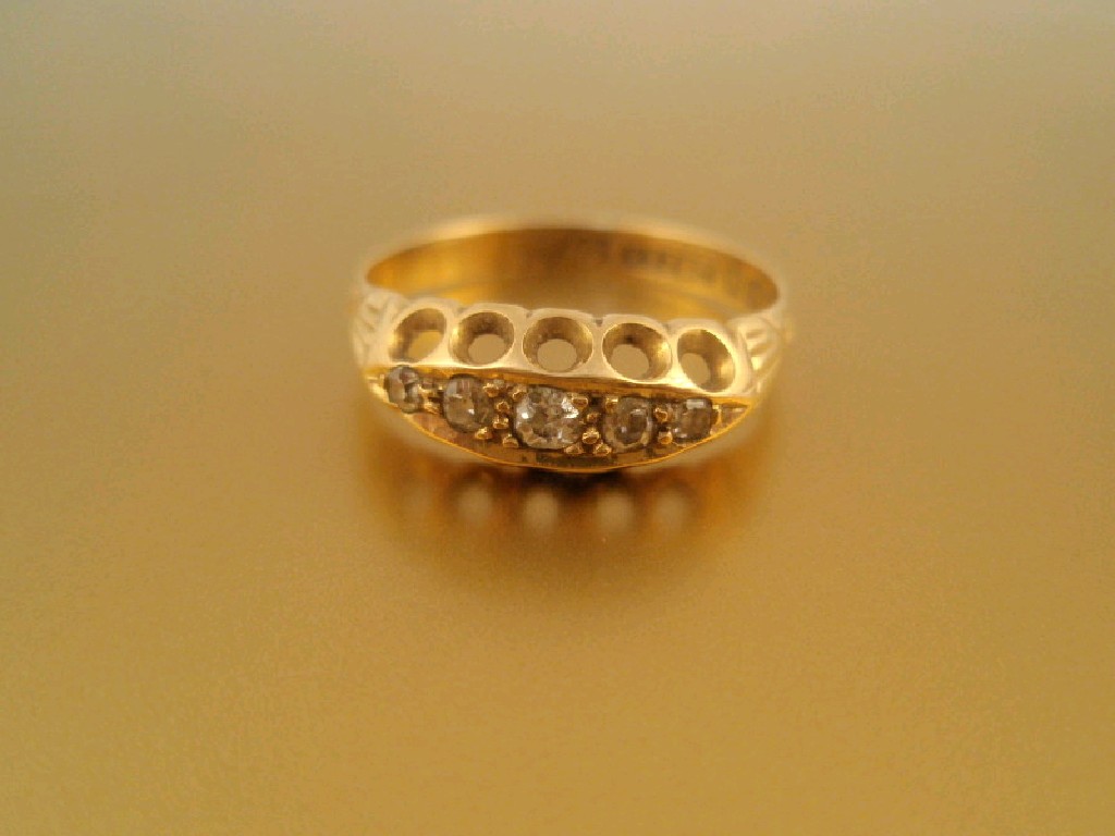 Appraisal: A Victorian five stone diamond set boat style ring London