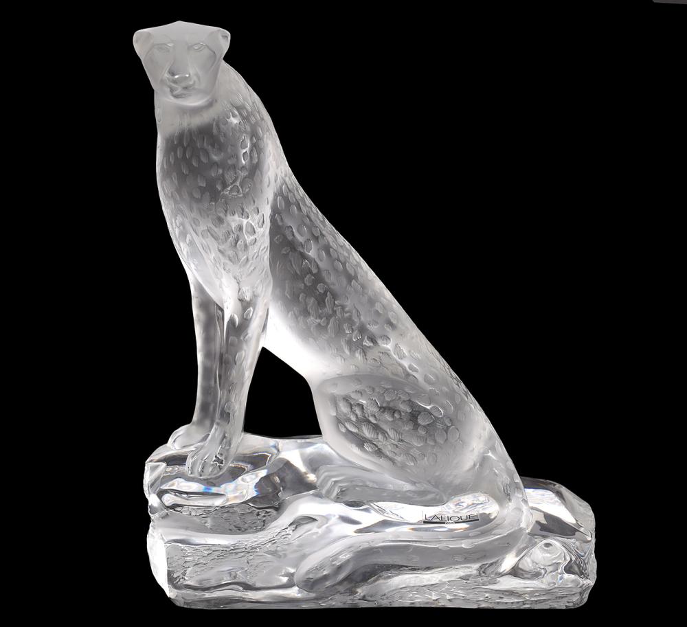 Appraisal: LALIQUE CRYSTAL 'TANCREDE' CHEETAH FIGURINELalique crystal figurine of a cheetah