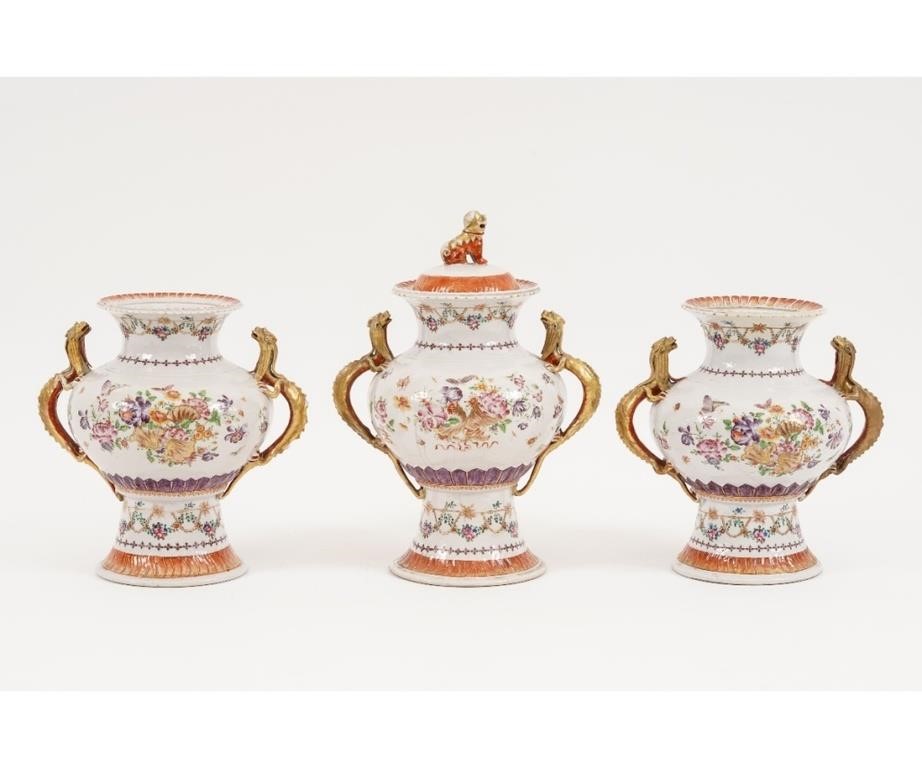 Appraisal: Colorful Chinese porcelain three piece garniture set circa each with