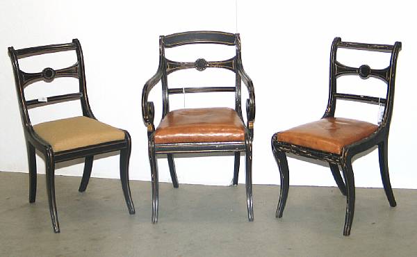 Appraisal: A set of five Regency ebonized dining chairs comprising one