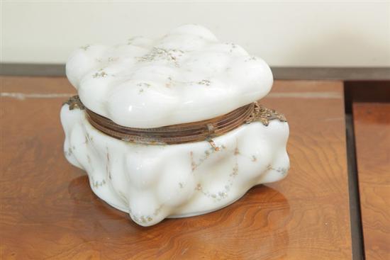 Appraisal: WAVECREST DRESSER BOX Milk glass box with handpainted floral decoration