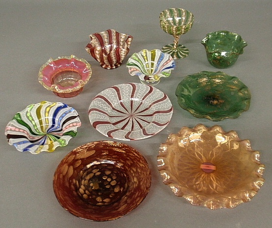 Appraisal: - Ten pieces of colored glass including English thread glass