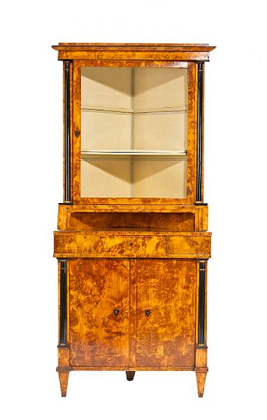 Appraisal: A Biedermeier parcel gilt burl ash corner cabinet first half