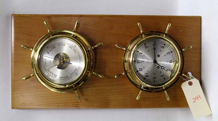 Appraisal: SALEM SHIP'S BELL CLOCK AND BAROMETER in ship's wheel brass