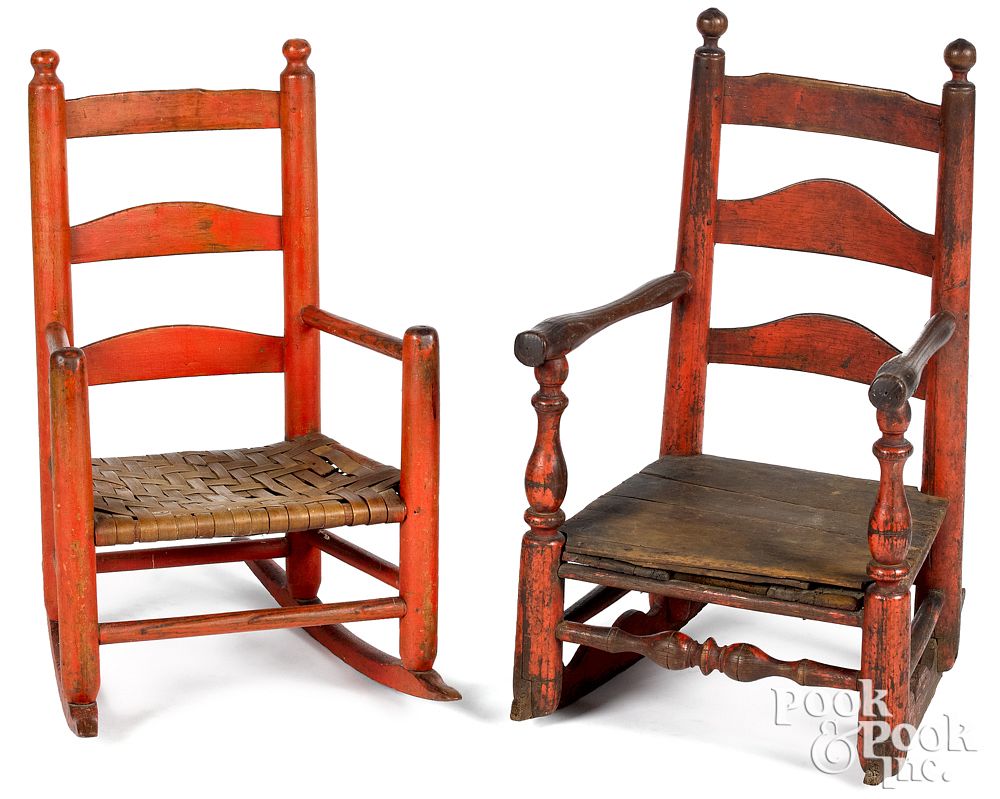 Appraisal: Two child's painted ladderback rocking chairs lat Two child's painted