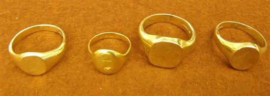 Appraisal: Four hallmarked gold signet rings