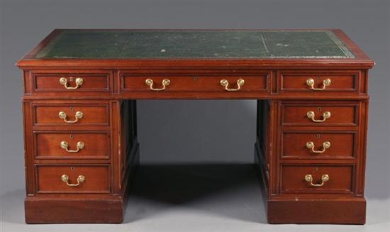 Appraisal: PARTNER'S DESK Possibly England early th century mahogany Tooled green