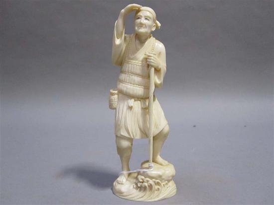 Appraisal: JAPANESE IVORY OKIMONO OF A ROBED FARMER th C With