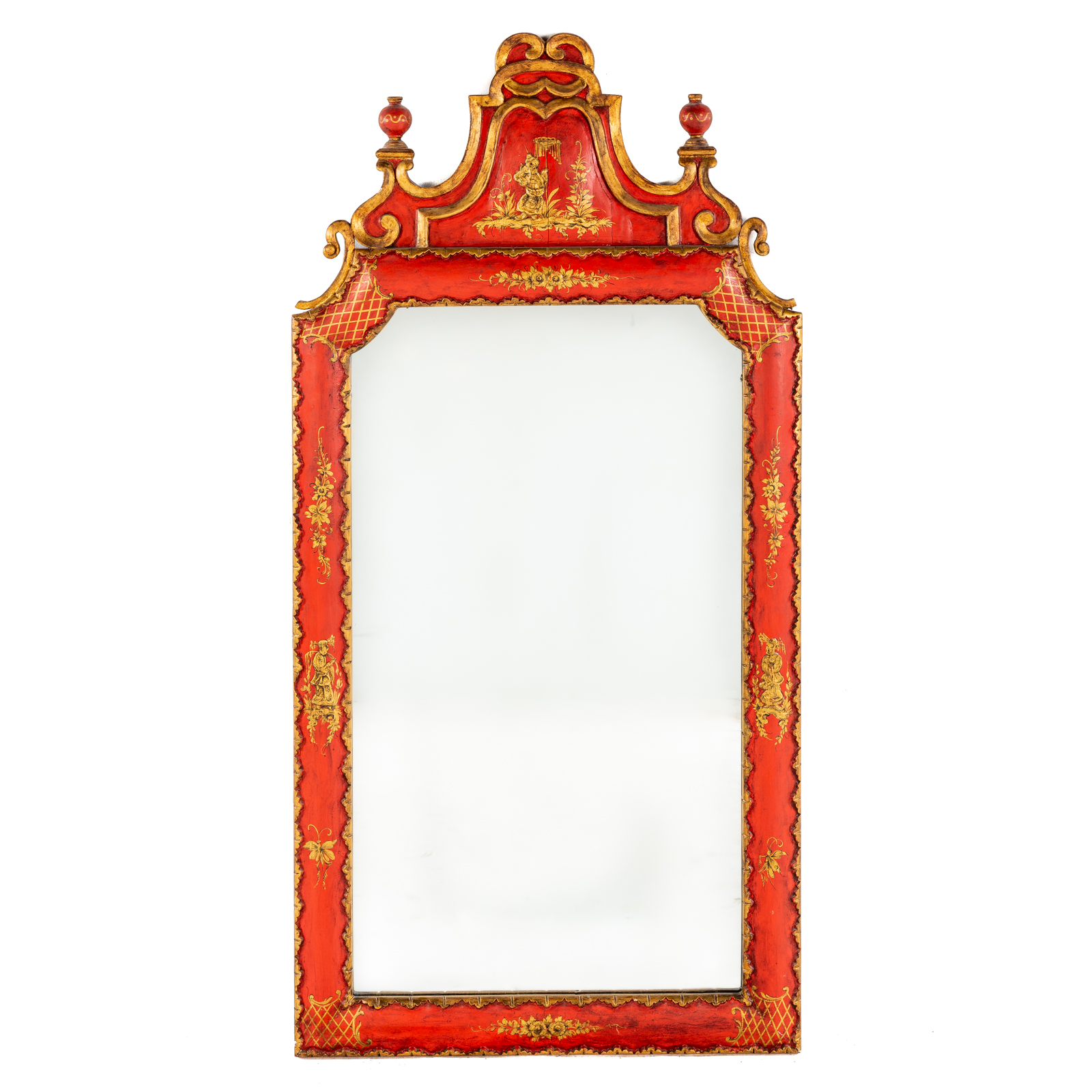 Appraisal: GEORGE II STYLE JAPANNED MIRROR th century carved wood frame