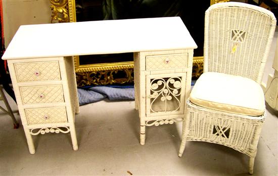 Appraisal: Wicker knee hole desk and side chair painted white ''