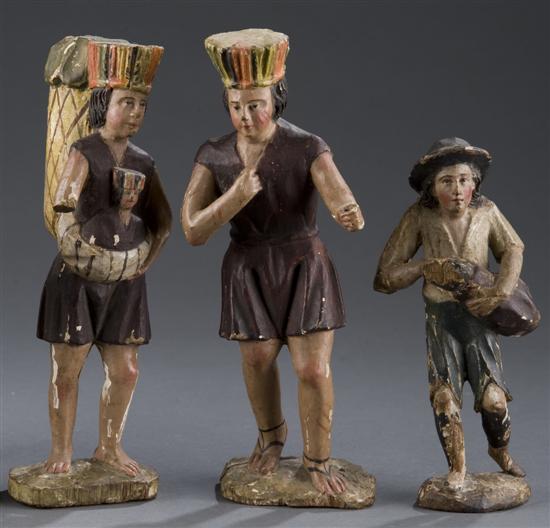 Appraisal: Group of continental hand carved wood and gesso figures Late