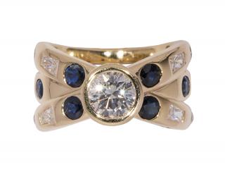 Appraisal: Diamond sapphire and k yellow gold ring Diamond sapphire and