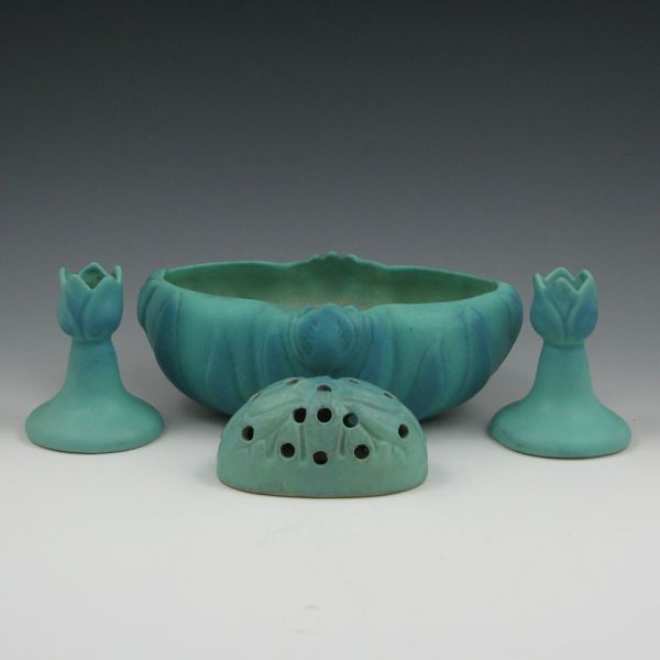 Appraisal: Four-piece Van Briggle tulip console set in Ming Turquoise including