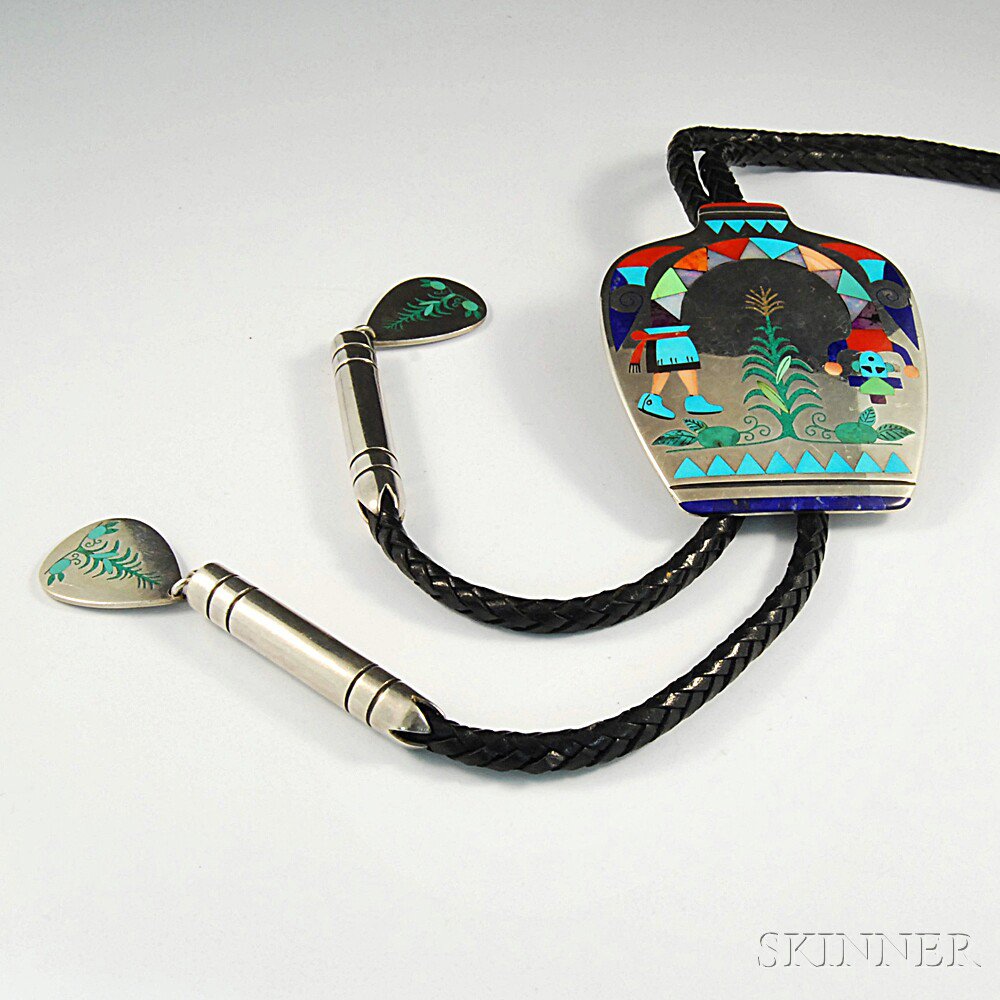 Appraisal: R N Laconsello Zuni Hardstone-inlaid Sterling Silver Bolo Tie on