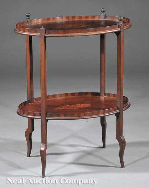 Appraisal: An Edwardian Inlaid Mahogany Side Table c galleried oval top