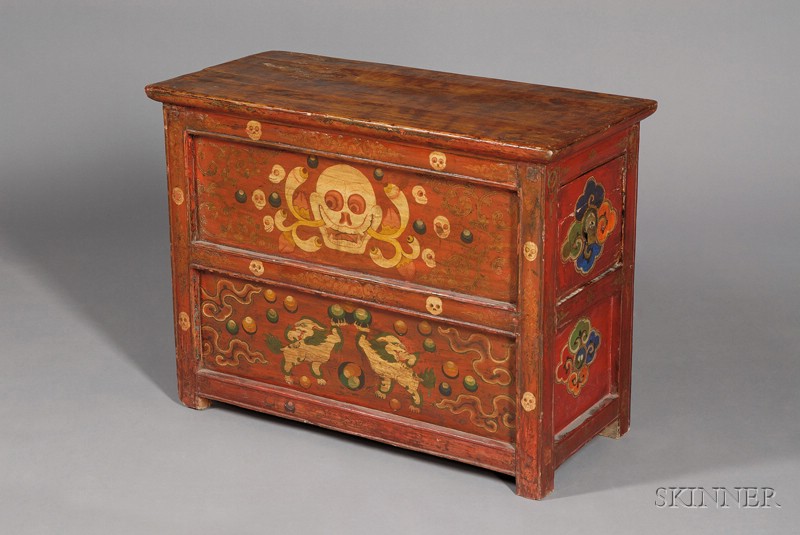 Appraisal: Storage Cabinet Tibet th century painted decoration of skulls and