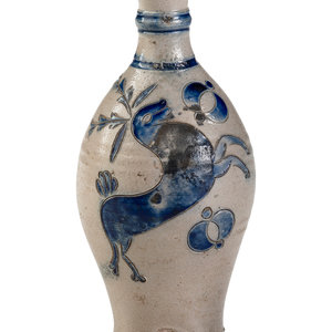 Appraisal: A Westerwald Cobalt Decorated Stoneware Flask with Stag th Century