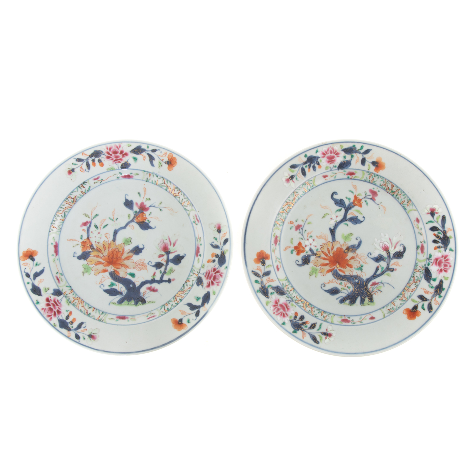 Appraisal: PAIR OF CHINESE EXPORT POLYCHROME PLATES Circa Famille Rose Rouge