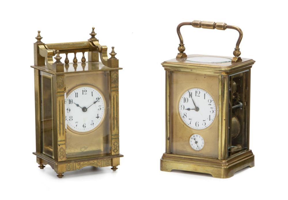 Appraisal: Two brass and glazed carriage clocks First-quarter th Century Comprising