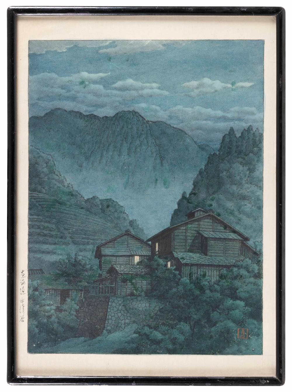 Appraisal: KAWASE HASUI JAPAN - HILLSIDE FARM AT DUSK PAINTING ON