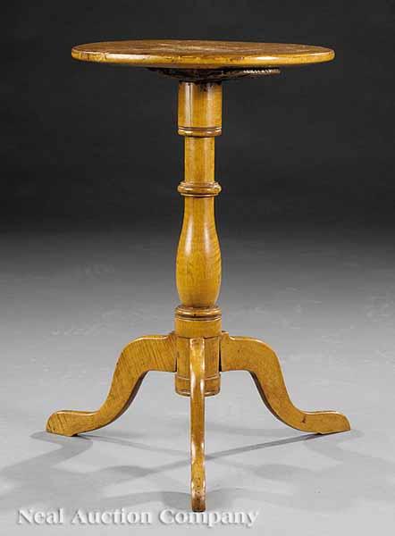 Appraisal: An American Tiger Maple Candlestand late th c mid-Atlantic circular